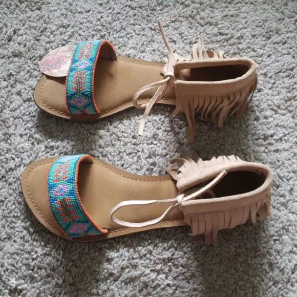1 Left! BOHO LEATHER SANDALS - Picture 2 of 5